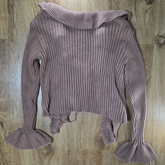 Debut Brown Ruffle Tie Front Sweater Cardigan - Picture 7 of 7